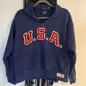 US Olympic Polo by Ralph Lauren Unisex Blue USA Zip-Up Sweater